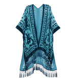 Velvet & Mesh Drape Boho Robe With Tassels - 6 Color Options