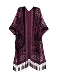 Velvet & Mesh Drape Boho Robe With Tassels - 6 Color Options