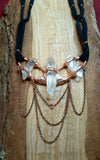 Draped Chain Triple Quartz Collar Necklace